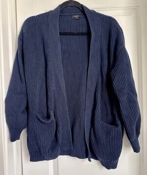 Quince Organic Cotton Navy Blue Open Front Cardigan Chunky Oversized Women Small
